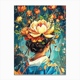 Asian Girl With Flowers In Her Hair Canvas Print