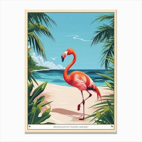 Greater Flamingo Renaissance Island Aruba Tropical Illustration 4 Poster Canvas Print