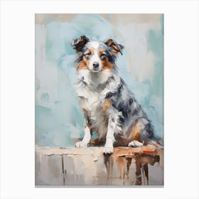 Australian Shepherd Dog, Painting In Light Teal And Brown 3 Canvas Print