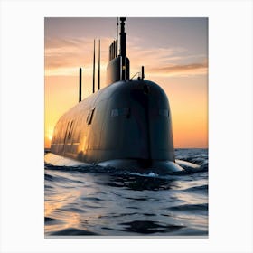 Submarine At Sunset-Reimagined 6 Canvas Print