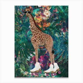 Giraffe On Roller Skates Canvas Print