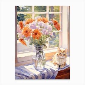 Cat With Daises Flowers Watercolor Mothers Day Valentines 2 Canvas Print