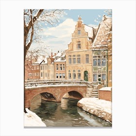Vintage Winter Illustration Bruges Belgium 2 Canvas Print
