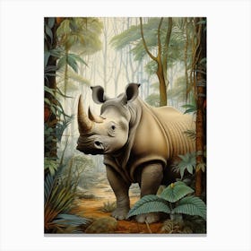 Rhino In The Green Leaves Realistic Illustration 1 Canvas Print