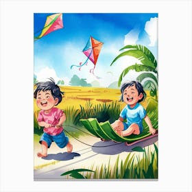 Kite Flying Children Canvas Print