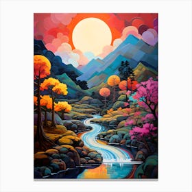 "Riverside Radiance: Sunset's Serene Symphony" Canvas Print