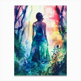 Woman in the Forest Watercolor Painting 1 Canvas Print