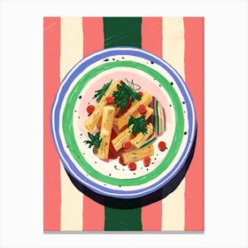 A Plate Of Penne Pasta, Top View Food Illustration 3 Canvas Print