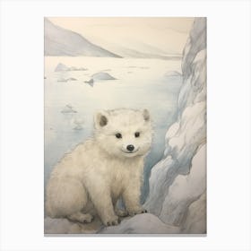 Storybook Animal Watercolour Arctic Fox 3 Canvas Print