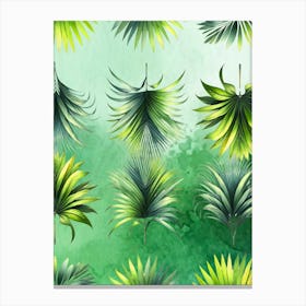 Palm Leaves On A Green Background, leaf pattern, plant art, green art Canvas Print