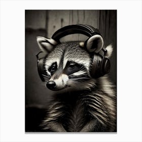 Raccoon Wearing Headphones Portrait 2 Canvas Print