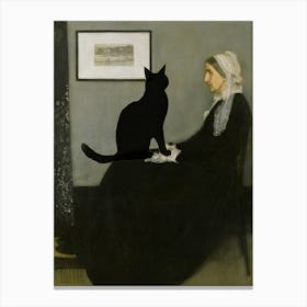 Whisker's Mother - Black Cat Pun Funny Famous Art of Whistler's Mother in HD, Fully Remastered Vintage Antique Canvas Print
