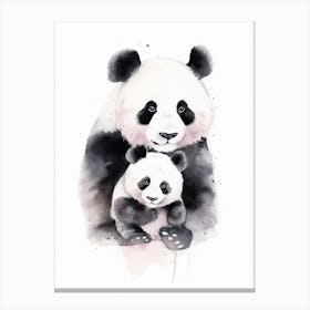 Panda And Baby Watercolour Illustration 2 Canvas Print