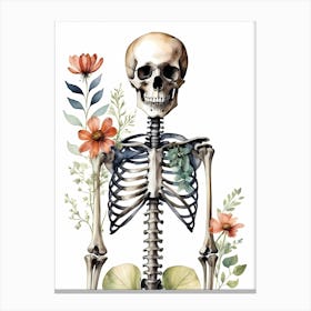 Floral Skeleton Watercolor Painting (7) Canvas Print
