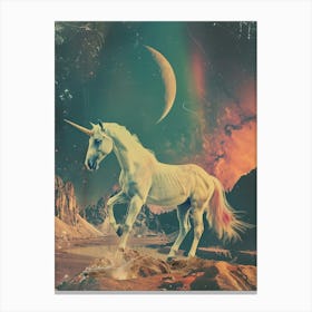 Unicorn In Rainbow Space Retro Canvas Print