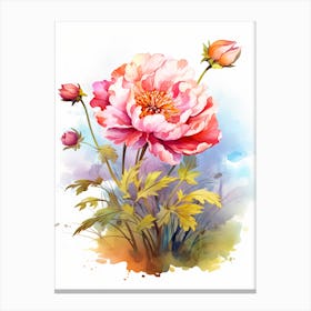 Peony With Sunset Watercolor Style (3) Canvas Print