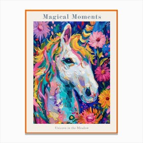Floral Folky Unicorn In The Meadow 2 Poster Canvas Print