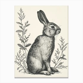 Florida White Blockprint Rabbit Illustration 7 Canvas Print