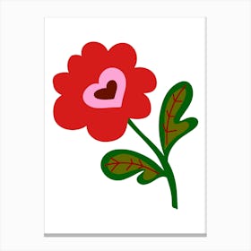 Red Flower With Heart Canvas Print