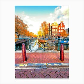 Bicycle On A Bridge In Amsterdam 1 Canvas Print