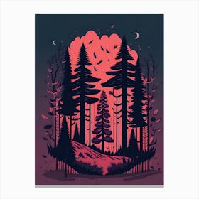 A Fantasy Forest At Night In Red Theme 86 Canvas Print