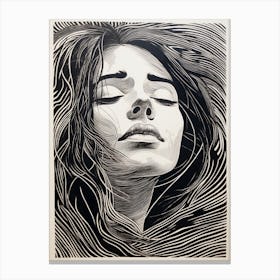 Swirl Linocut Black & White Inspired Portrait Canvas Print