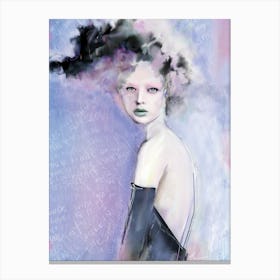 PASTEL DAYDREAMER - Fashion Illustration of Woman Model with Curly Hair and Pastel Pink Eye Shadow in Gown with Purple and Pink and Blue Graffiti "Colt x Wilde"  Sherri Colter - Instagram @fashionillustrated.co.uk  Canvas Print