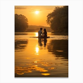 Couple On A Boat At Sunset Canvas Print