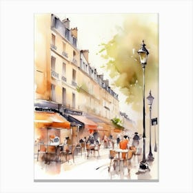 Paris city, passersby, cafes, apricot atmosphere, watercolors.14 Canvas Print