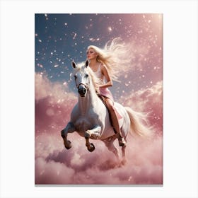 Beautiful Girl Riding A Horse In The Clouds Canvas Print
