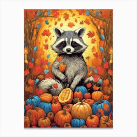 Raccoon Autumn Harvest 3 Canvas Print