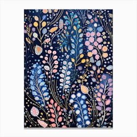 Florals On A Blue Background Canvas Print