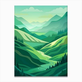 Green Valley Landscape Vector Illustration Canvas Print