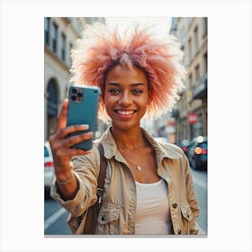 Young Woman Taking Selfie pink hair Canvas Print