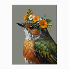 Robin With A Flower Crown European Robin Canvas Print