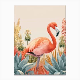 Andean Flamingo And Bromeliads Minimalist Illustration 1 Canvas Print