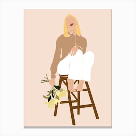 Woman Hand Drawing Boho Minimalist Pastel Colors 4 Canvas Print