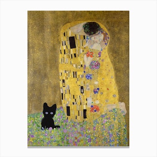 Art The Kiss, Gustav Klimt Art Print Cat Canvas Print
