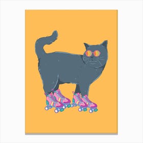 Groovy Cat On Roller Skates Canvas Print