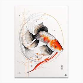 Kawarimono Kujaku Koi Fish Minimal Line Drawing Canvas Print