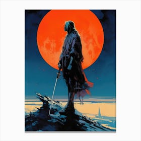 Witcher Warrior Painting Red Moon Canvas Print
