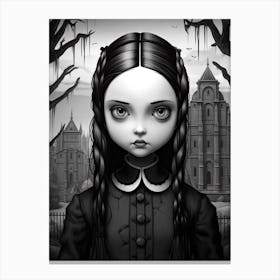 Nevermore Academy With Wednesday Addams Line Art 08 Fan Art Canvas Print