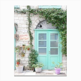 Green Doorway Greece Canvas Print