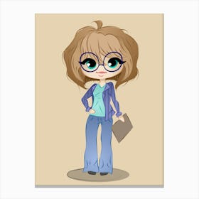 Cartoon Girl With Glasses Canvas Print