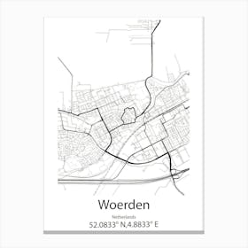 Woerden,Netherlands Minimalist Map Canvas Print