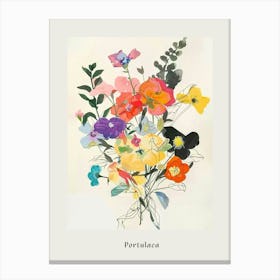 Portulaca 3 Collage Flower Bouquet Poster Canvas Print