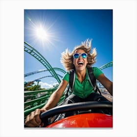 Thrill Seeker With Hair Billowing In The Breeze Sun Kissed Cheeks Gripping The Handlebars Of A Rol Canvas Print