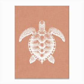 Vintage Sea Turtle Silhouette On Terracotta Linen Texture Canvas Print