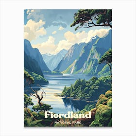 Fiordland National Park Earl Mountains Digital Travel Illustration Canvas Print