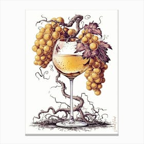 Golden Grapes And Glass Of Wine 2 Canvas Print